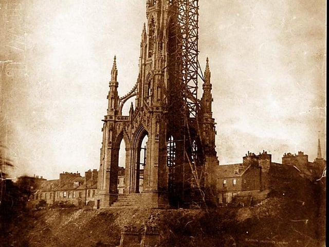 Finishing touches being made to an almost complete Scott Monument in 1845.