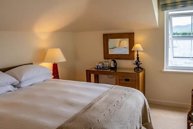 One of the 12 rooms, many of which have views across the loch to the islands of Lismore and Shuna, at The Pierhouse, Port Appin